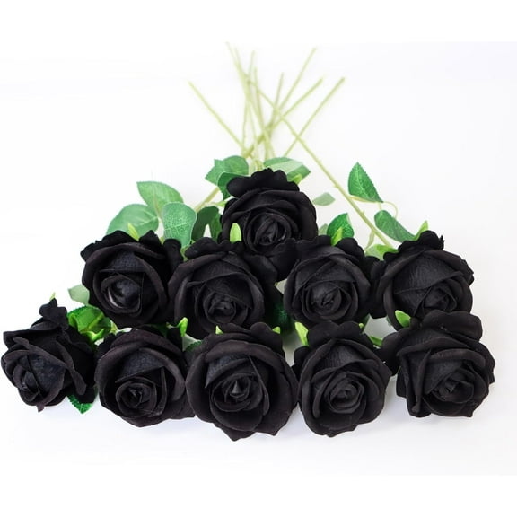 10PCS Artificial Roses Flowers Realistic Roses Bouquet Long Stem Fake Silk Roses for DIY Wedding Bouquet Table Centerpiece Home Decor (Black)