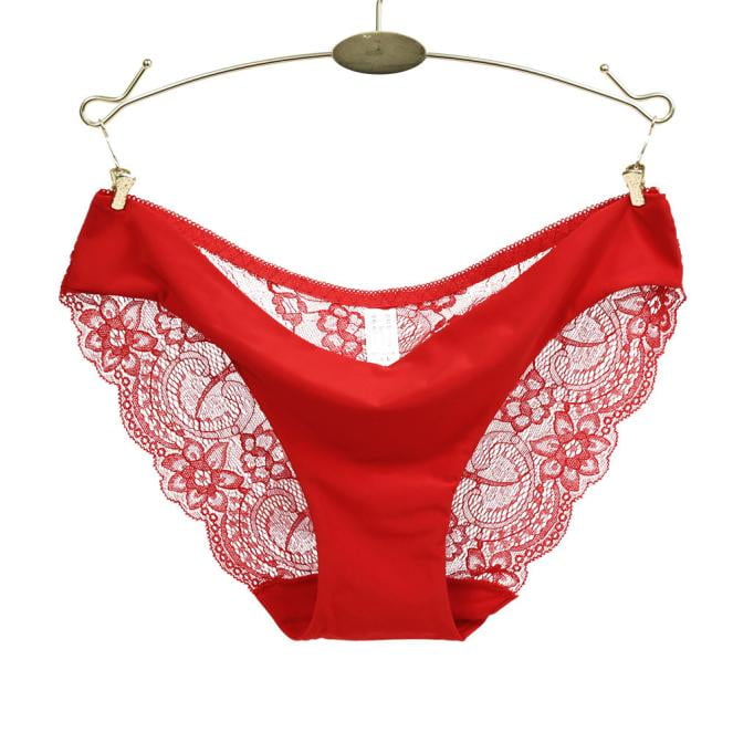 Women Underwear Brief lace Panties Seamless Cotton Panty Hollow Red XL 