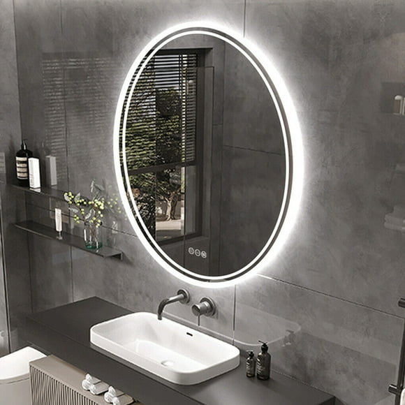 LUVODI LED Bathroom Mirror Round: 600mm Illuminated Dimmable Backlit Lighted Wall Circle Vanity Mirror with Demister Pad + Smart Touch Button Makeup Shaving Mirror