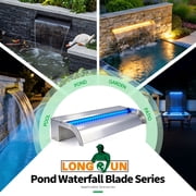 with lid Waterfall Pool Fountain, LONGRUN Stainless Steel Waterfall Spillway for Pools and Ponds - 35.4 Wide Decorative Water Feature for Swimming Pools, Koi Ponds and Garden