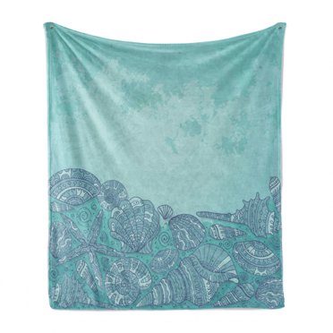 Nautical Soft Flannel Fleece Throw Blanket, Marine Beauty Shell with Seahorse Starfish Oysters Ocean Sea Tropical Image, Cozy Plush for Indoor and Outdoor Use, 60" x 80", Turquoise Teal, by Ambesonne