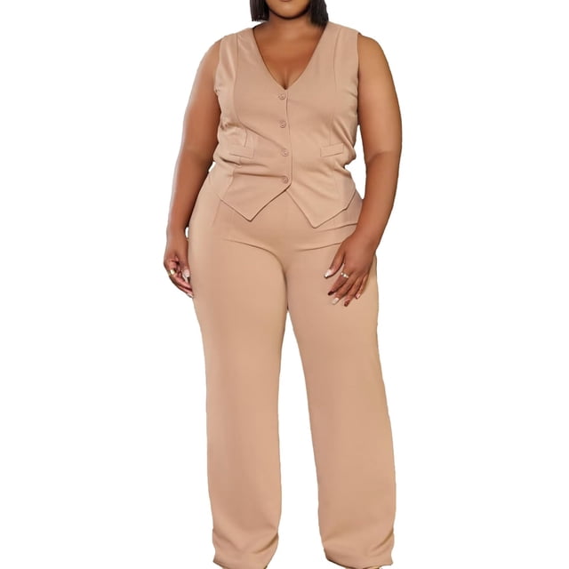 Trajes de pantalón para mujer CXXQ, casual, 2 piezas, caqui, 2 unidades