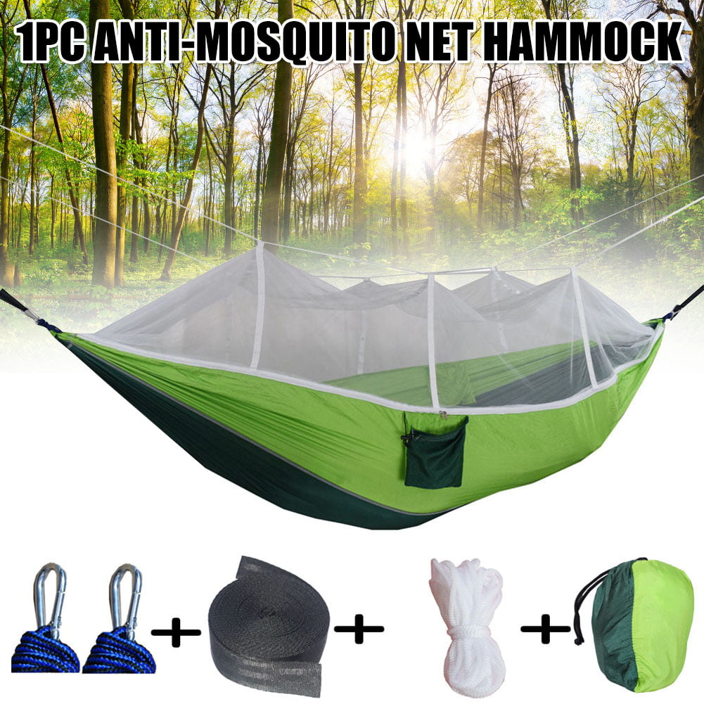 Double Camping Hammock with Mosquito Net Nylon Tent Hanging Bed Outdoor Portable 