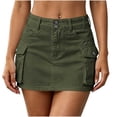 thumbnail image 3 of Tqcoqu Women’s High Waist Double Button Cargo Mini Skirt, Solid Color A Line Denim Skirt with Flap Pockets,Women's,Size S-XL, 3 of 7
