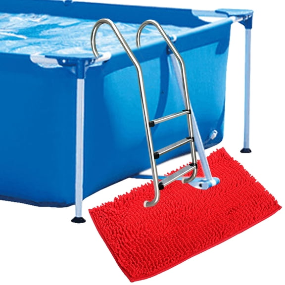 Guanhe Pool Deck Mats Outdoor Waterproof Non Slip Chenille Floor Mat Door Entrance Mats for Courtyard Swimming, 24x16inches(Red)