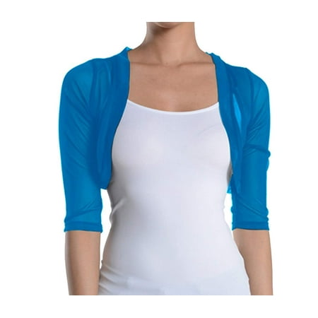 

Fashion Secrets Junior s Sheer Chiffon Bolero Shrug Jacket Cardigan 3/4 Sleeve (Medium Turquoise)