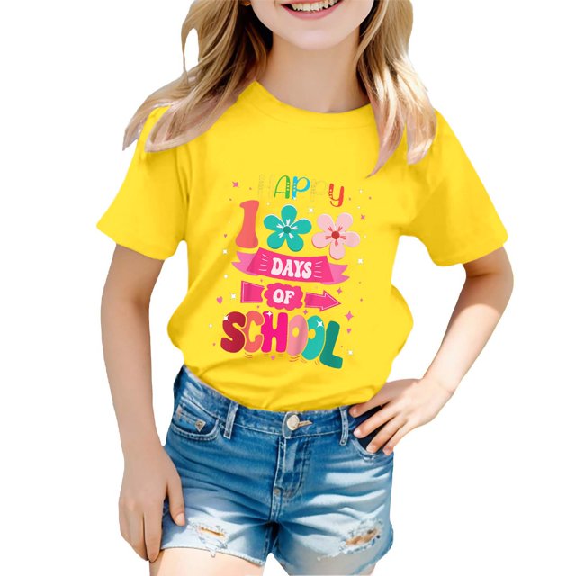 EHQJNJ T-Shirt Blanc pour Filles, Mode Décontractée, Imprimé, Col Rond, Manches Courtes, Mignon