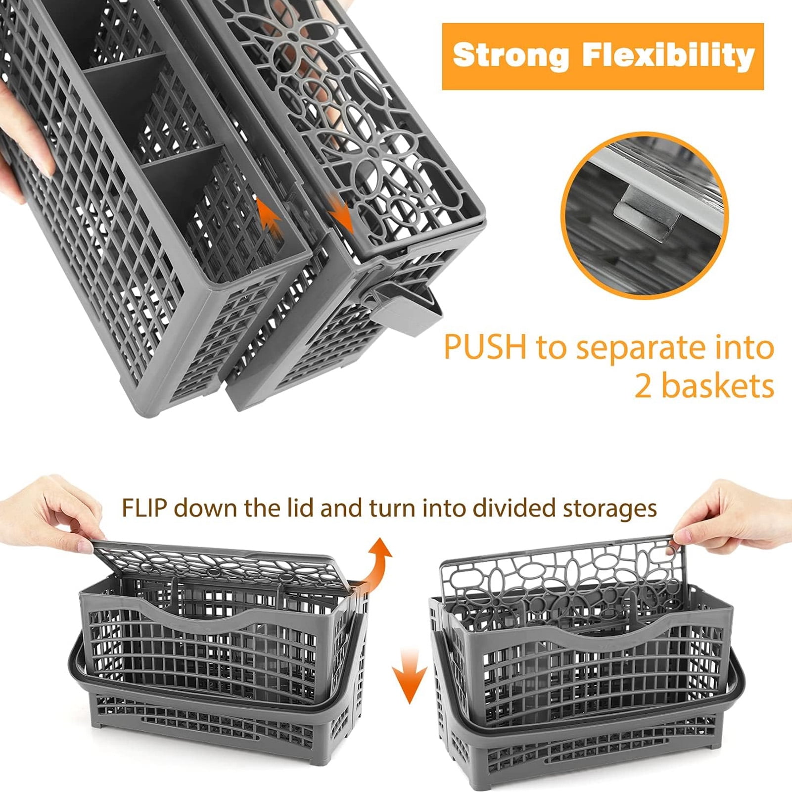Rupoun Universal Dishwasher Cutlery Basket Replacement Gray Silverware and Utensil Caddy 9.1 x 5.1 in / 23 x 13 cm Multi-Compartment Basket Fit for Bosch Maytag GE Frigidaire