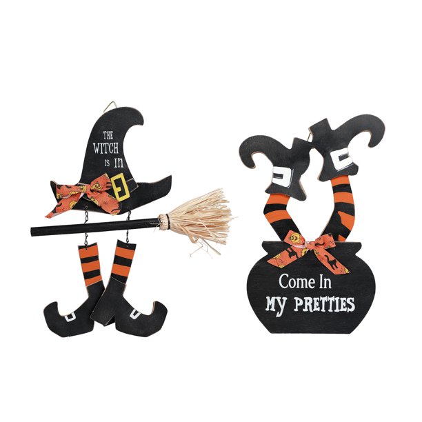 Way To Celebrate Halloween Witch Wood Hanging Decorations, Set of 2