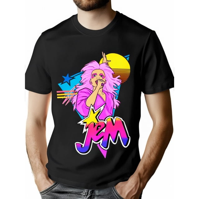Camiseta inspirada en Jem y los hologramas: gráfico vibrante de Jerrica Benton, corte regular, camiseta informal 100 % algodón para adultos, lavable a máquina, ideal para béisbol, entrenamiento y runn