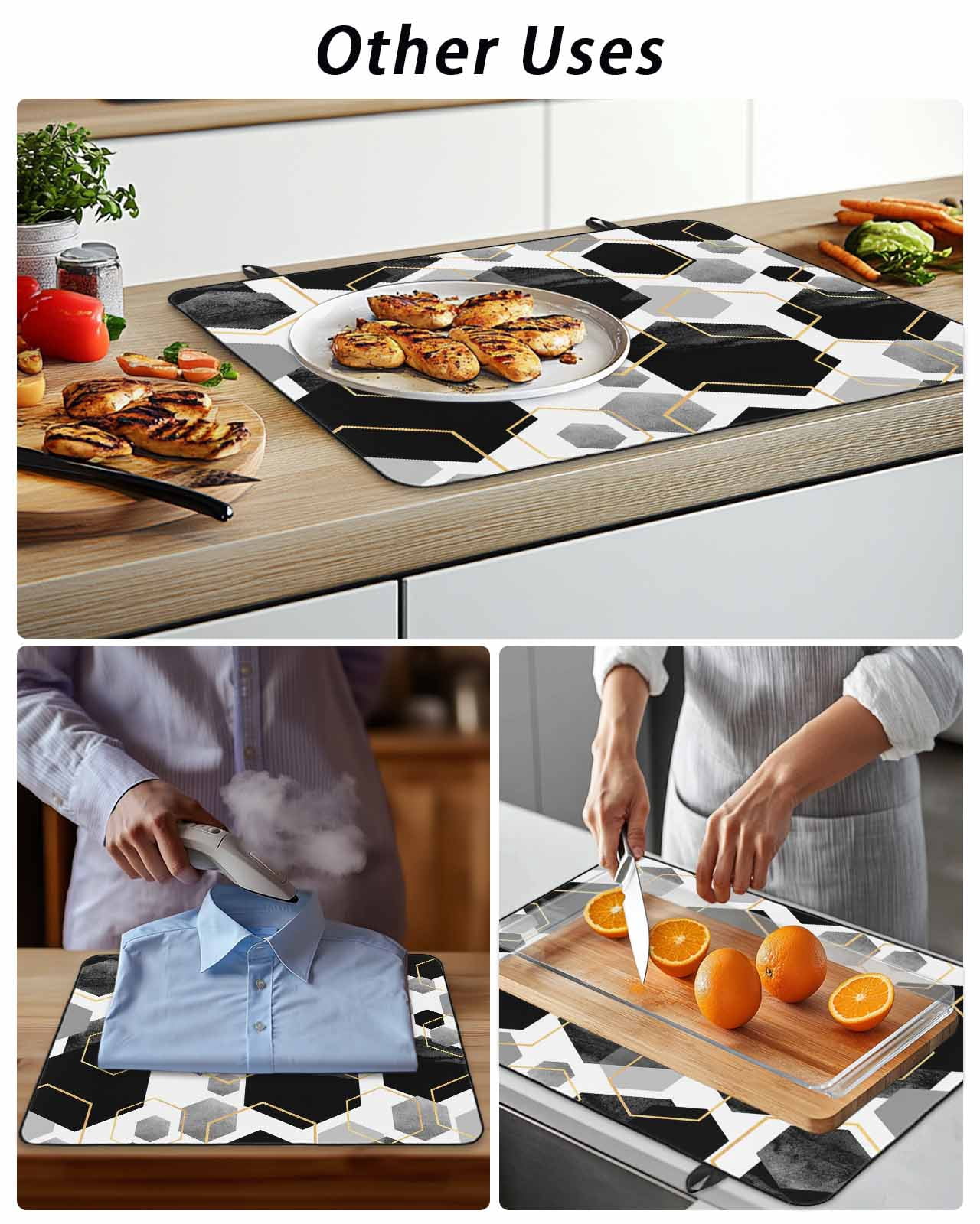 Stove Top Covers for Electric Stove, Black Grey Glass Stovetop Cover Protector, Geometric Gold White Hexagon Modern Induction Cooktop Protector Oven Mat for Kitchen Countertop 24"x21"