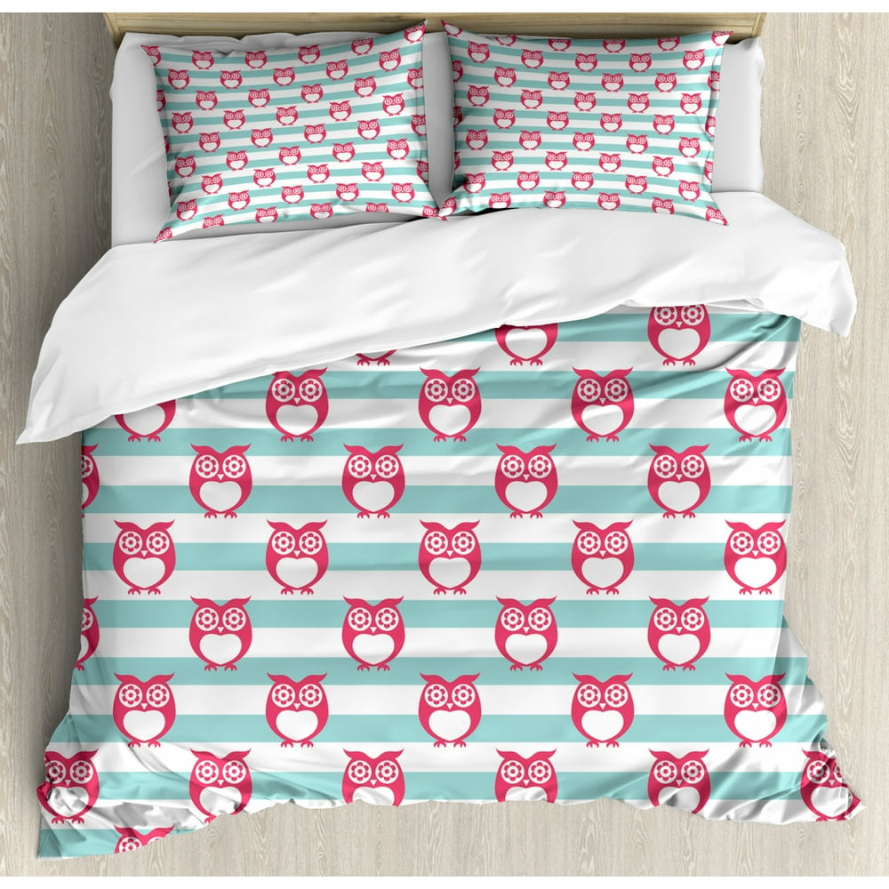 Owl Duvet Cover Set King Size, Large Flower Eyed Owls Pattern Better ...