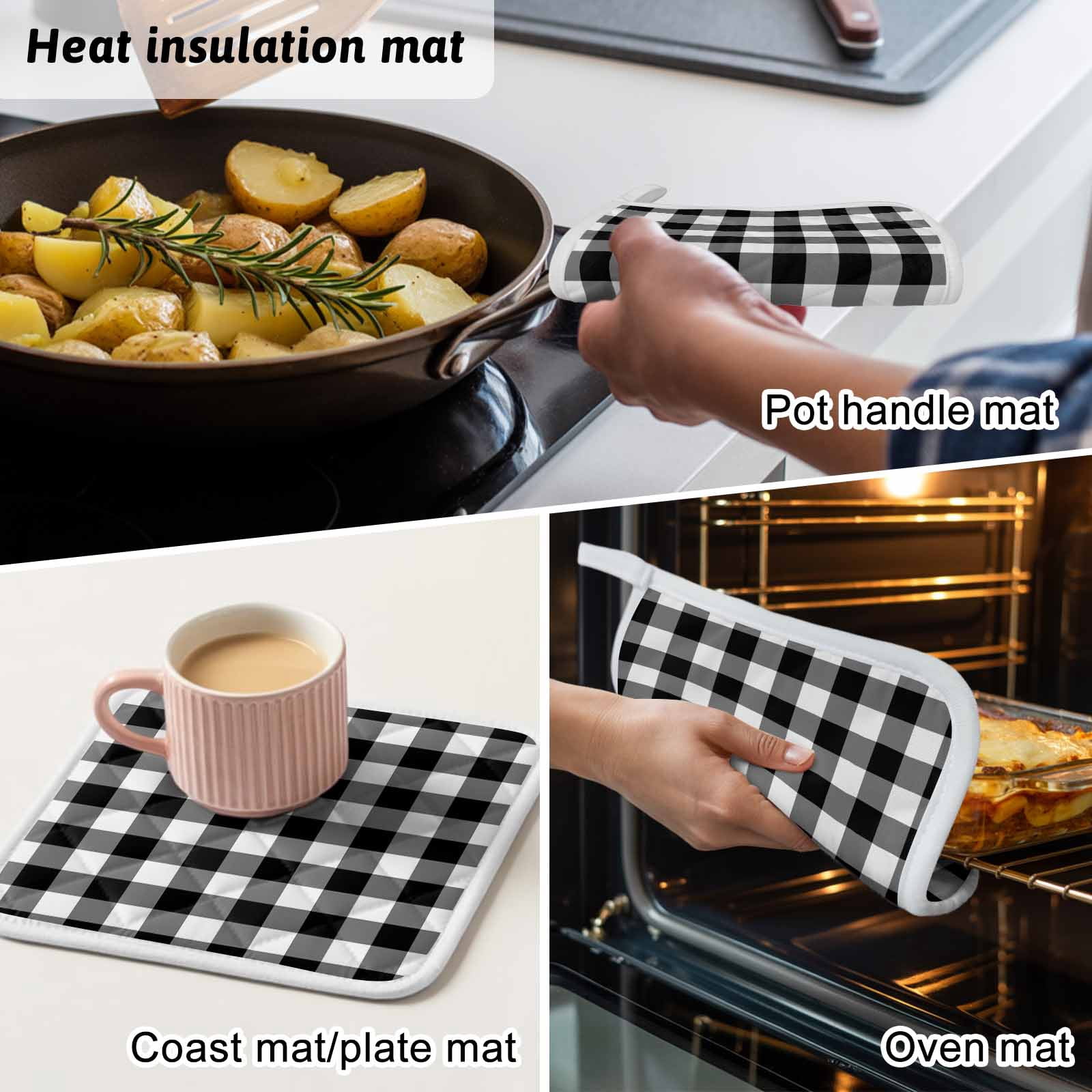 Black White Plaid Pot Holders for Kitchen Heatproof Potholder, 2 Pack Gradient Geometric Buffalo Checkered Hot Pads Multipurpose Oven Pads Cloth Potholders Trivet for Cooking and Baking