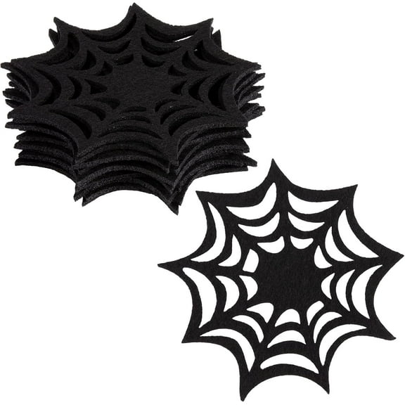 10 Pack Halloween Drink Coasters Black Spider Web Coaster Spooky 4.5 x 4.5 Inch Non-Woven Cup Mat Pad for Home Kitchen Office Housewarming Party Table Decoration Supplies