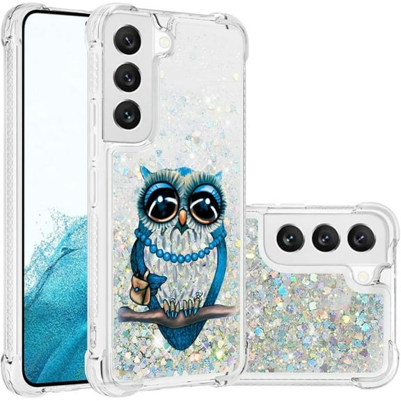 Compatible with Samsung Galaxy S23 Plus Case Liquid Glitter Cute Stylish Slim Silicone Quicksand Sparkle Shockproof Protective for Women Girls Case for Samsung Galaxy S23 Plus Pearl Owl YB