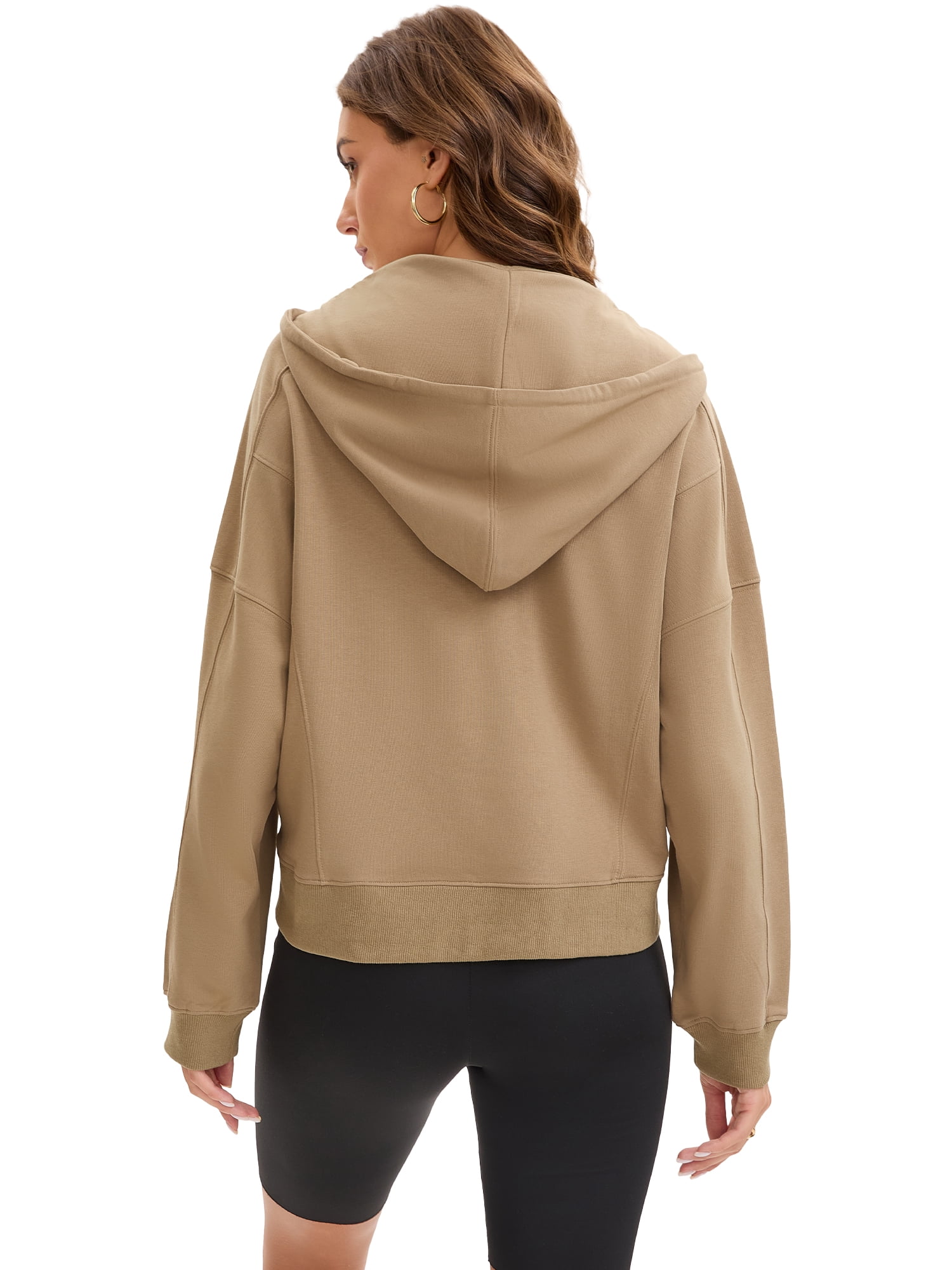 DARING DIVA Women's Stylish Cropped Half Zip Hoodie with Trendy Side Slits XL Khaki