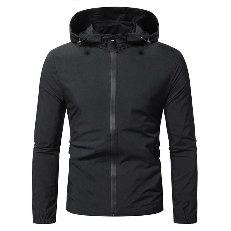 VSSSJ Men s Classic Tactical Assault Jackets Oversized Fit Solid Color Long Sleeve Zip Up Coat with Detachable Hooded Casual Windproof Breathable Sport Jacket Black XL Walmart