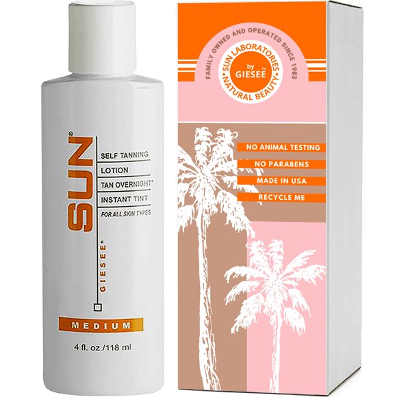 Sun Laboratories By Giesee Tan Overnight Sunless Loción bronceadora 4 oz - Autobronceador orgánico Loción bronceadora de larga duración Loción corporal natural para bronceado sin sol Cara y cuerpo Aut