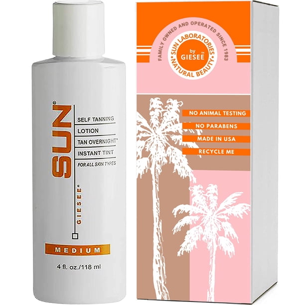 Sun Laboratories By Giesee Tan Overnight Sunless Loción bronceadora 4 oz - Autobronceador orgánico Loción bronceadora de larga duración Loción corporal natural para bronceado sin sol Cara y cuerpo Aut