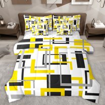Homewish Yellow White Lines 7-Piece Twin Bedding Sets,Geometric Stripe Bedding Comforter Set,Abstract Desgin Sheet Sets For Adult,Luxury Bedroom Decor