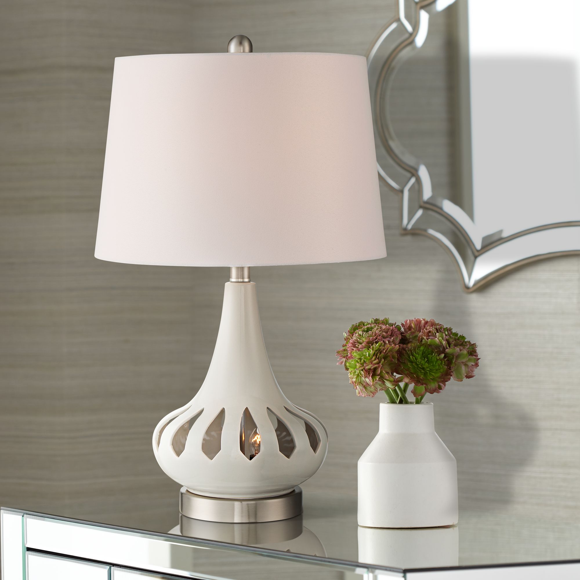 360 Lighting Modern Accent Table Lamp With Nightlight White Ceramic Gourd Drum Shade Living Room Bedroom Bedside Nightstand Office Walmart Com Walmart Com