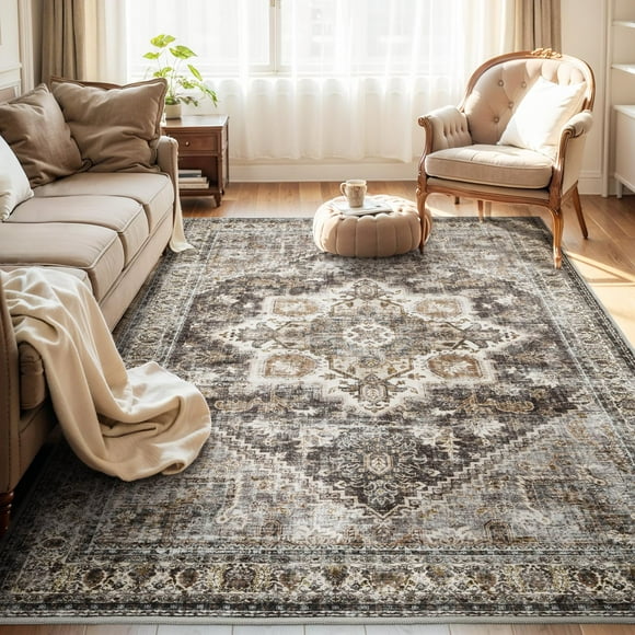 Rugs for Living Room Rug 5x7 Area Rug Soft Bedroom Rug Carpet-Rugs for Bedrooms Machine Washable Rug Vintage Floral Oriental Medallion Rug Dining Room Rug Office Rug Non Slip Rug Brown