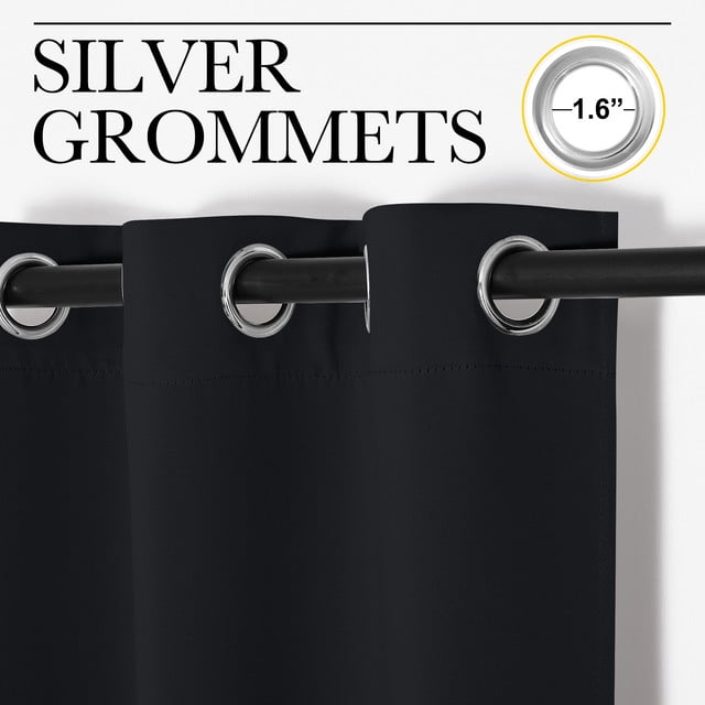 NICETOWN Blackout Draperies Curtains Solid Thermal Insulated Grommet Top Black out Curtains, Black, 1 Pair, 52 x 45 inch