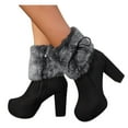 thumbnail image 4 of Fesfesfes Fuzzy Boots Women Warm Solid Retro Zipper High Heel Round Toe Heel Boots Shoes 7.5(40), 4 of 7