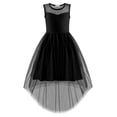 thumbnail image 2 of Oudiya Girls Formal Party Dresses Wedding Tulle Sleeveless Contrast Mesh High Low Flower Dress with Belt, 2 of 7