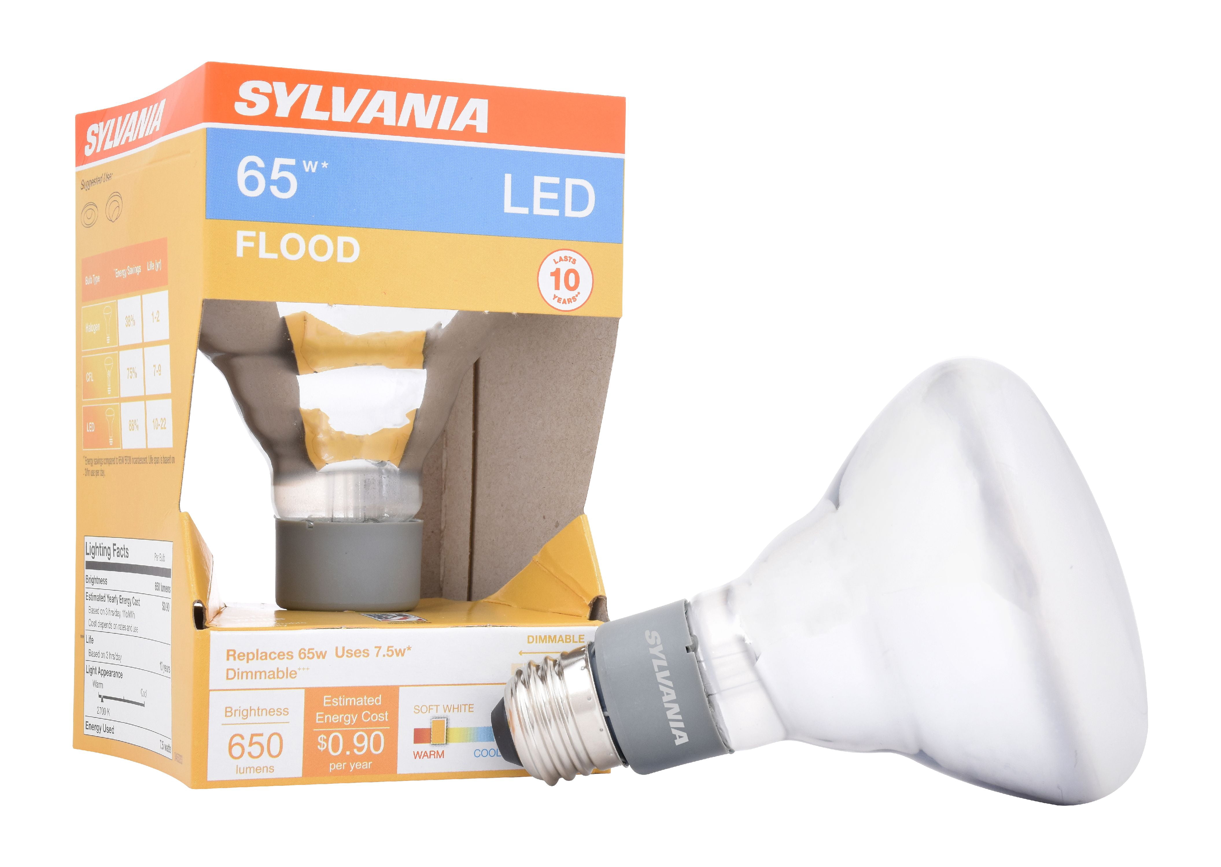 Sylvania 65W Equivalent BR30 LED Light Bulb, Dimmable, Soft White, 4 ...
