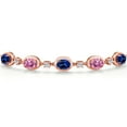 thumbnail image 3 of Gem Stone King 18K Rose Gold Plated Silver Blue Created Sapphire and Pink Moissanite Bracelet for Women | 4.80 Cttw | Gemstone September Birthstone | Oval 7X5MM | Fully Adjustable 9 inch, 3 of 6