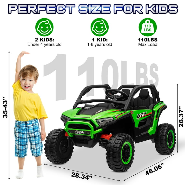 Funride 24V 2 Seater Electric Ride-On UTV for Kids, 4WD, Battery