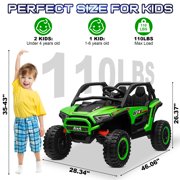 24V 2 Seater Ride on Toys UTV for Kids w/Parent Remote Control, 4WD 7AH Kids Battery Powered Vehicles, Bluetooth Spring Suspension, Storage for Gift, Green