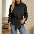 thumbnail image 3 of TGSLY Women's Fall High Collar Trench Coat Lightweight Double Breasted Short Jacket with Pockets Casual Solid Color Tab Cuff Long Sleeve Coat with Belt M, 3 of 8