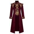 thumbnail image 3 of Men's Vintage Embroidered Long Coat, Button Front Gothic Jacket Tailcoat for Halloween and Themed Events Red XL, 3 of 8