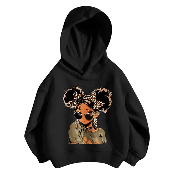 Kiijoy Toddler Girls Loose Graphic Hoodie Casual Pullover Sweatshirt, Black, Sizes 4-5T