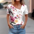 thumbnail image 2 of Dazajoo Floral Printed Short Sleeve Shirts for Women 2024 Summer Womens Button V Neck Slant Lapel Tops Loose Fit Vintage Boho Tunics Tee,Pink,S, 2 of 5