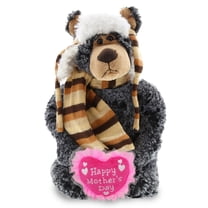 DolliBu Happy Mother's Day Super Soft Plush Black Bear With Clothes - Cute Stuffed Animal with Pink Heart Message for Best Mommy, Grandma, Wife, Daughter - Cute Wild Life Plush Toy Gift - 11" Inches