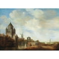 thumbnail image 2 of Wouter Knijff 14x11 Black Ornate Wood Framed Double Matted Museum Art Print Titled: Landscape with the Klijne Houtpoort in Haarlem, 2 of 5