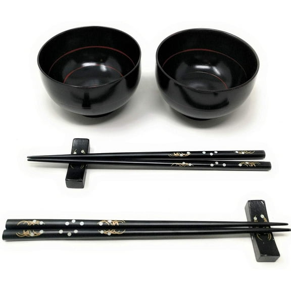 TJ Global Japanese Asian Cuisine Bowl Set with 2 Bowls, 2 Pairs of Chopsticks, and 2 Chopstick Holders for Serving Rice, Soup, Dessert, Salad, Etc. - 8 Fluid Ounce Capacity