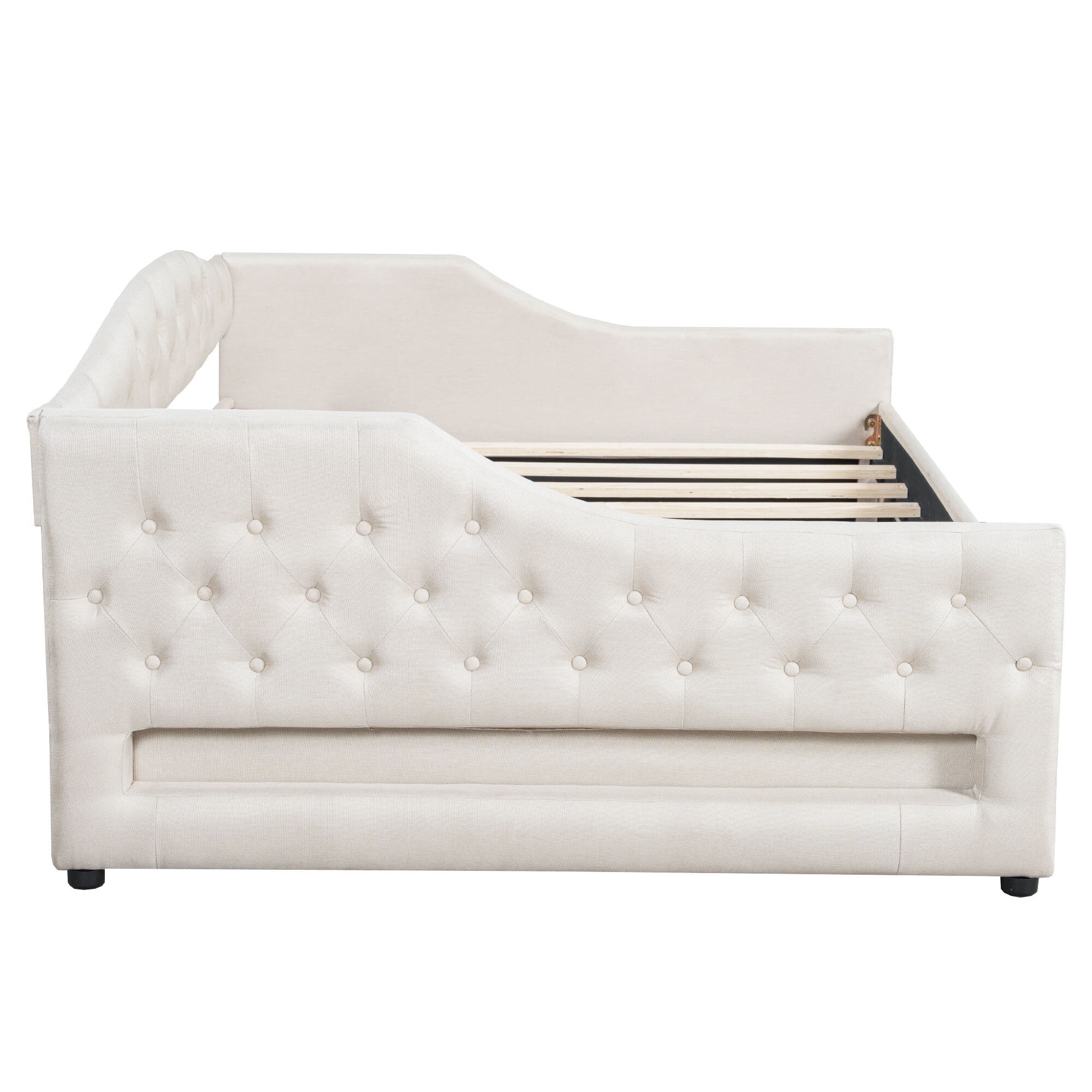 Euroco Upholstery Full XL Daybed with Trundle and LED Light, Beige