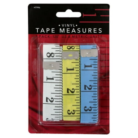 Junipers Soft Vinyl 120 Inch Sewing Tailoring Tape Measure, Assorted Colors, Pack of 3