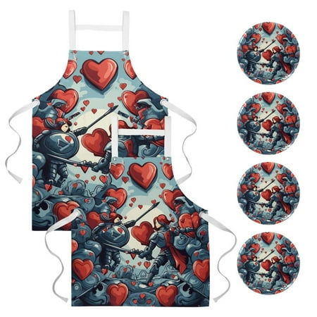 

Hearts Battle Kitchen Apron 2 Pack Waterproof with Pockets and Badge Button Pins