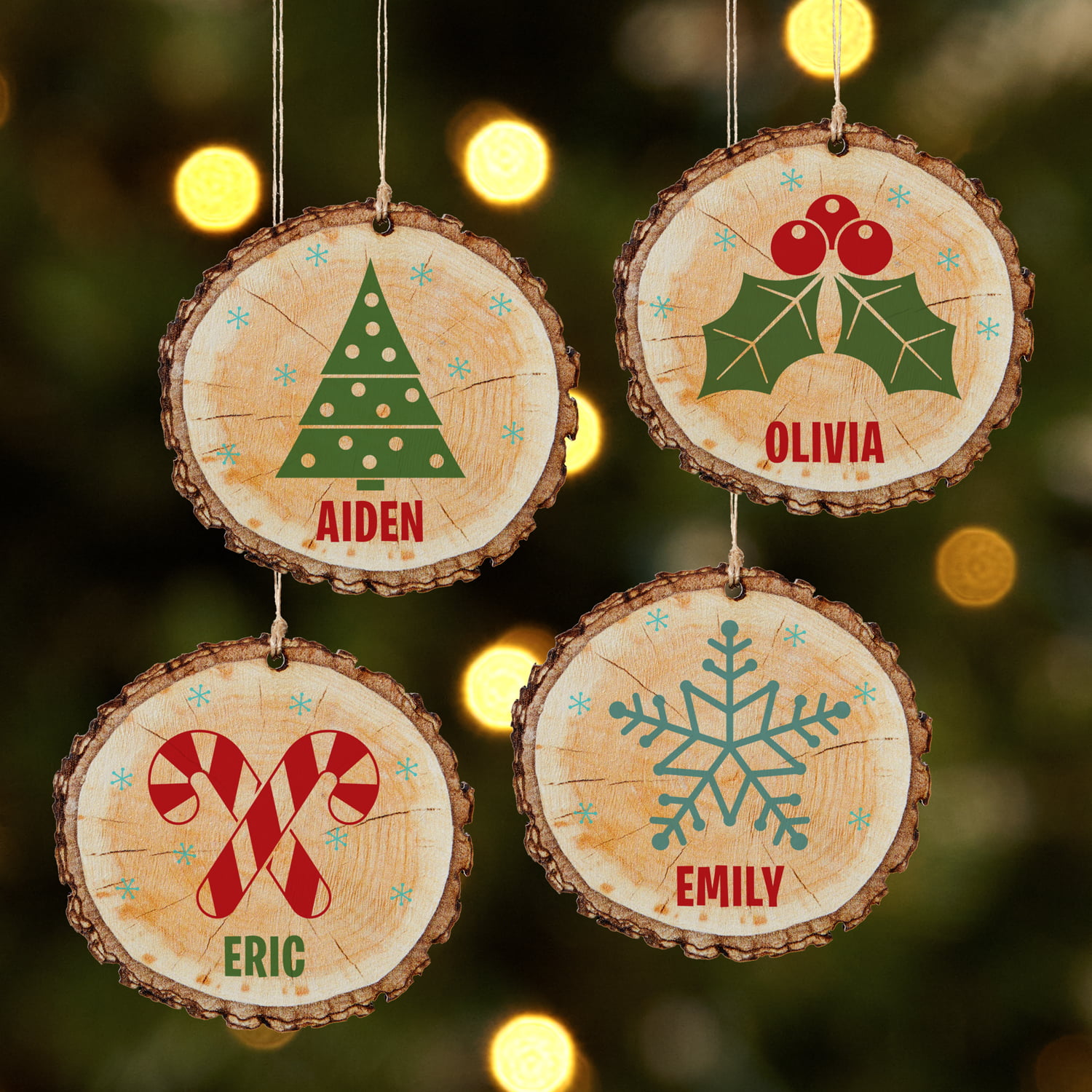 Personalized Rustic Charm Wooden Christmas Ornament Available in 4 Designs