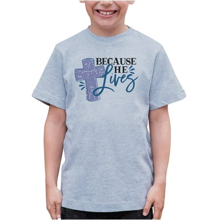 

7 ate 9 Apparel Kid s Happy Easter Shirts - Because He Lives Cross Grey T-Shirt 4T