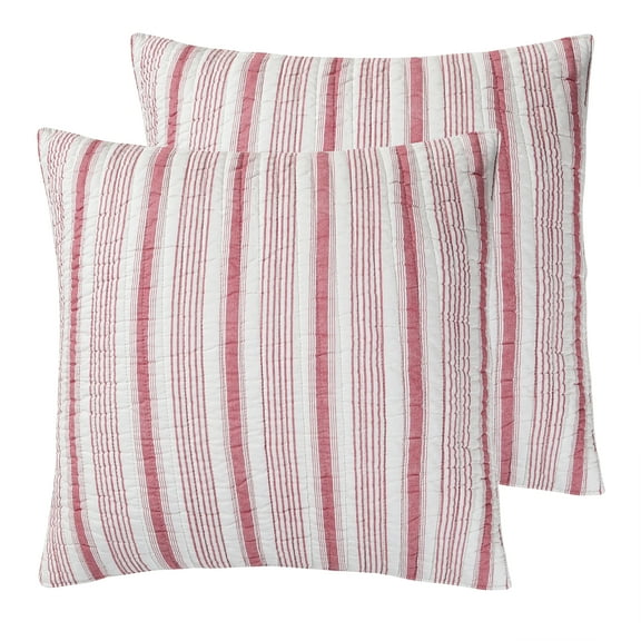 Levtex Home - Camden - Euro Shams (Set of 2) - Quilt Back Stripe - Subtle Famhouse Stripe - Red and Cream - (26x26in.), No insert