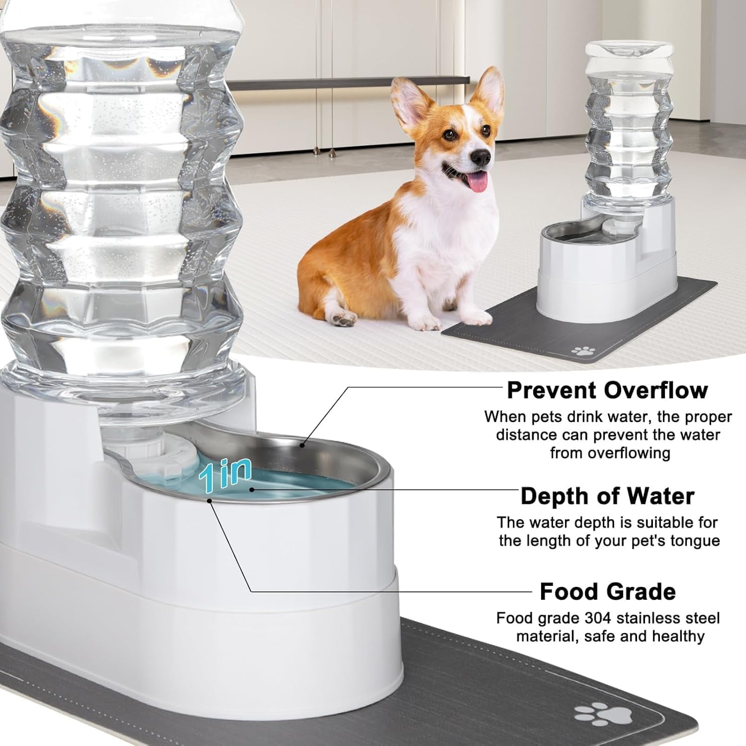 9L Automatic Stainless Steel Gravity Raised Pet Water Dispenser with Triple Filter for Senior Dogs