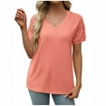 thumbnail image 3 of Summer Fashion Plus Size Tops for Womens 2025 Casual Solid Color V-Neck Pullover Short Sleeved Top, 3 of 7