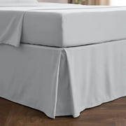 Mellanni Iconic Collection Pleated Microfiber Bed Skirt 15" Drop, King, Light Gray
