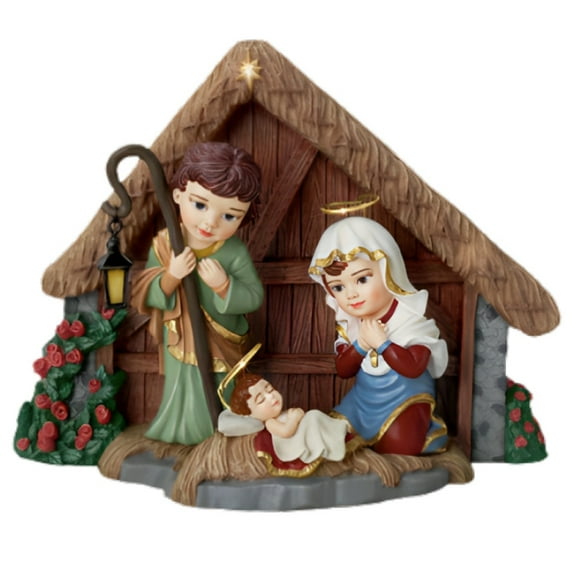 The Bradford Exchange A Child Is Born Hand-Painted Nativity Scene Sculpture Christmas Decorations by Thomas Kinkade 4-Inches